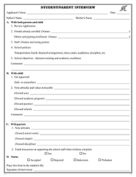 Student/Parent Interview Form Pad 50